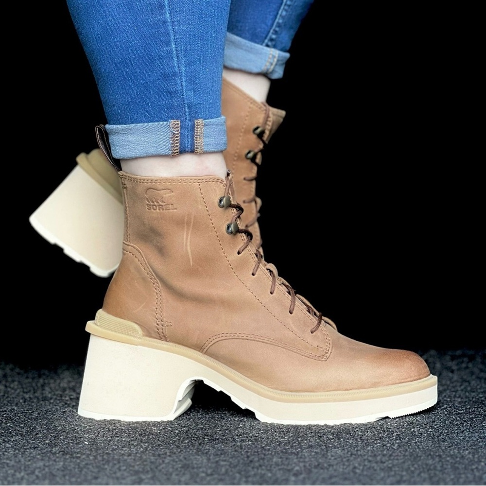 261 | Sorel Hi Line Women’s Heel Lace Boots Waterproof Shoe Brown Leather